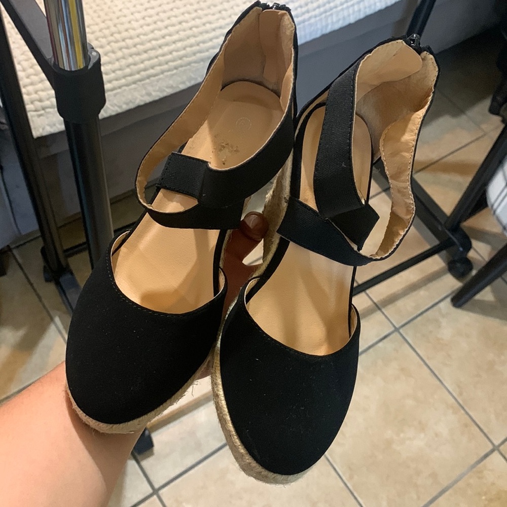 Black espadrilles heels (size 6.5)